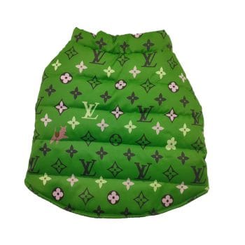 Manteau de luxe vert pour Bouledogue Français - Inspiration LV - DogLoveDesign | 2025